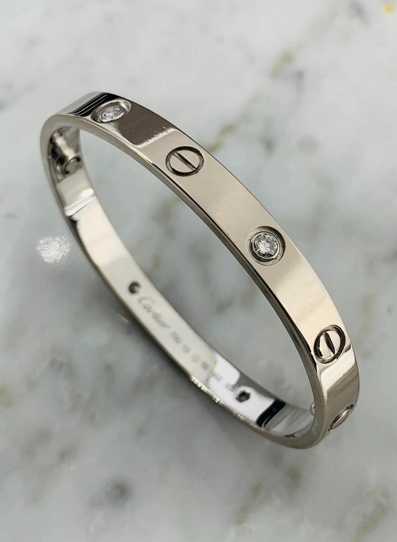 Cartier Love Bracelet with Cubic Zirconia. Stainless steel, made of cubic zirconia, filled with gold and silver, for teenage girls - Women's Accessory-Bracelet - stainless - Image 3